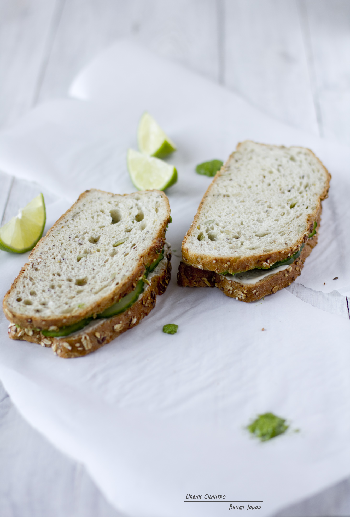 Cucumber Cream Cheese Summer Sandwiches with Coriander-Coconut Pesto