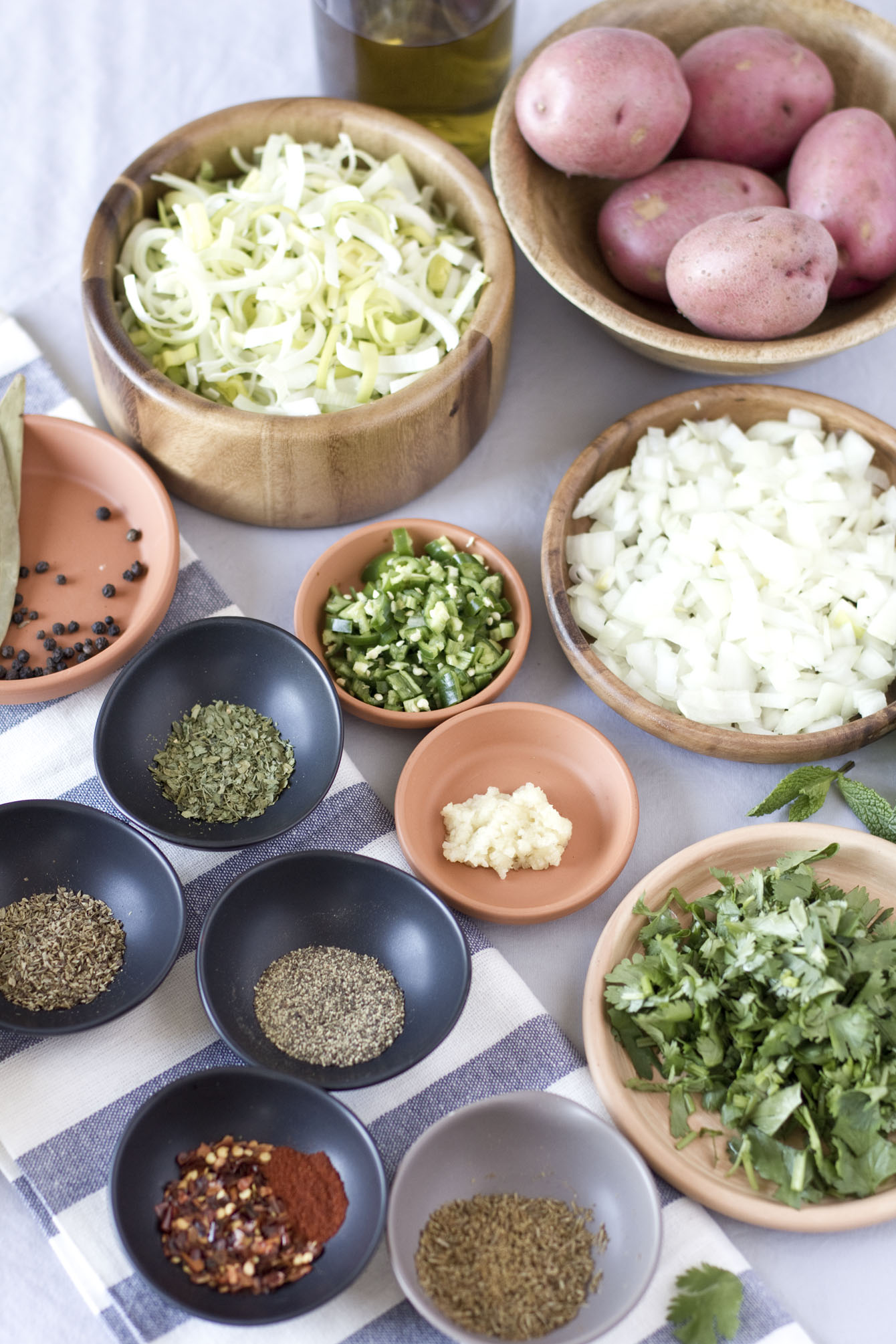 spice and herbs potato leek soup