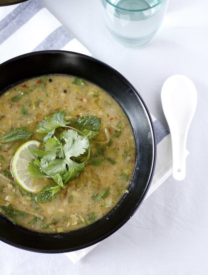 spice and herbs potato leek soup