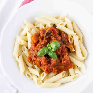 This hearty, healthy, saucy and kinda chunky Vegetarian pasta dish that comes together in a cinch. The flavors come together so well in such a sort amount of time; the sauce itself can be done in under 20 minutes.
