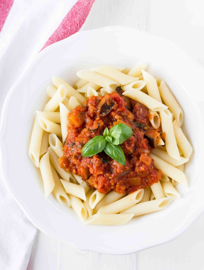 This hearty, healthy, saucy and kinda chunky Vegetarian pasta dish that comes together in a cinch. The flavors come together so well in such a sort amount of time; the sauce itself can be done in under 20 minutes.