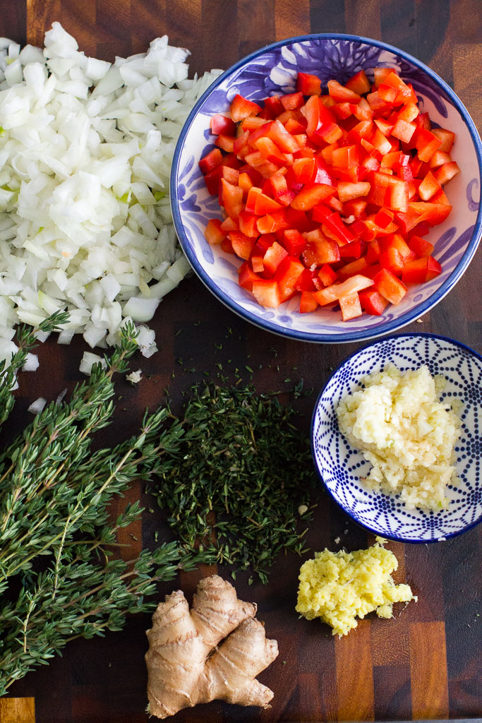 Spicy Black Bean Soup with Thyme, Garlic and Ginger