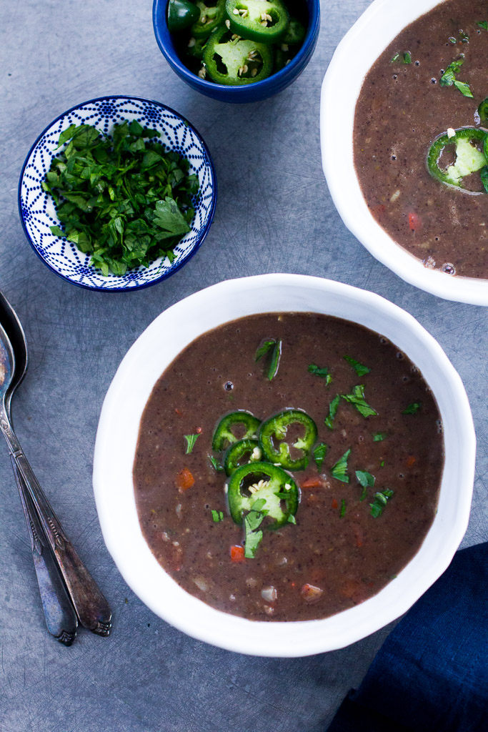 Spicy Black Bean Soup with Thyme, Garlic and Ginger