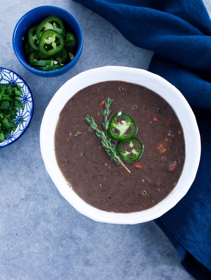 Spicy Black Bean Soup with Thyme, Garlic and Ginger