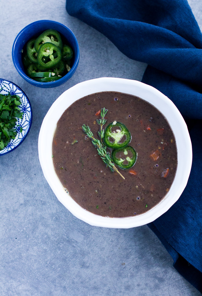 Spicy Black Bean Soup with Thyme, Garlic and Ginger