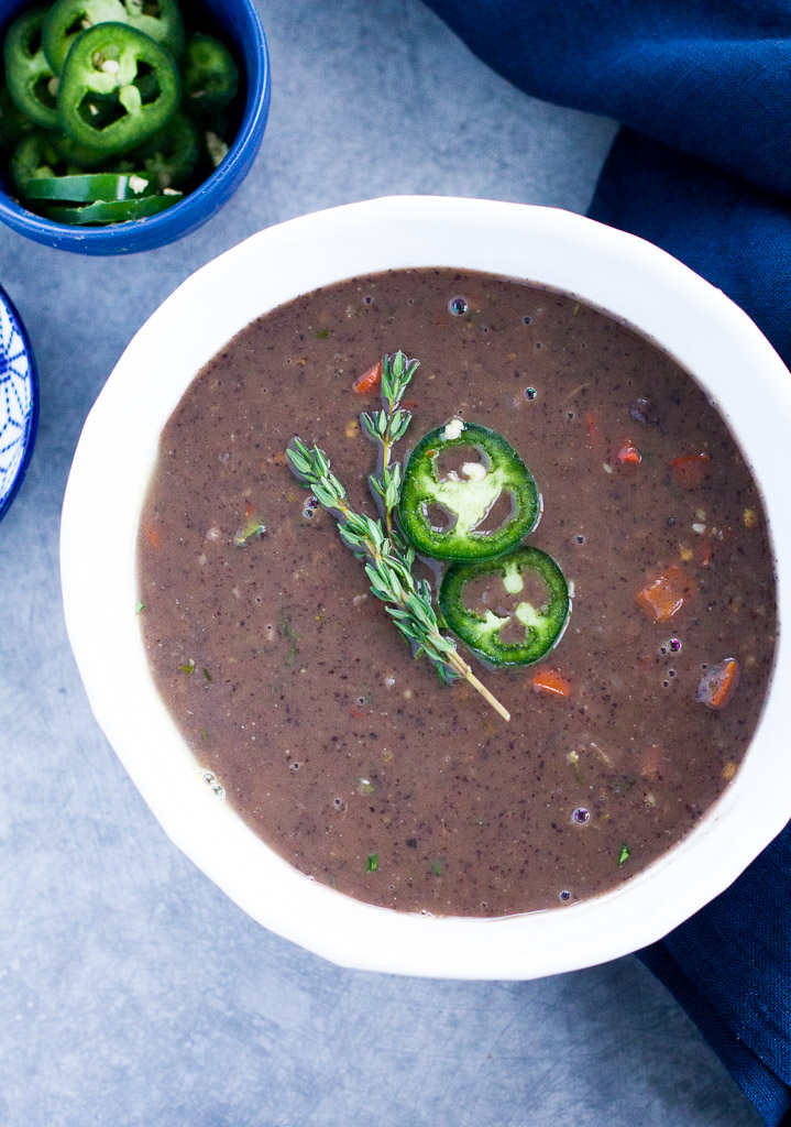 Spicy Black Bean Soup with Thyme, Garlic and Ginger