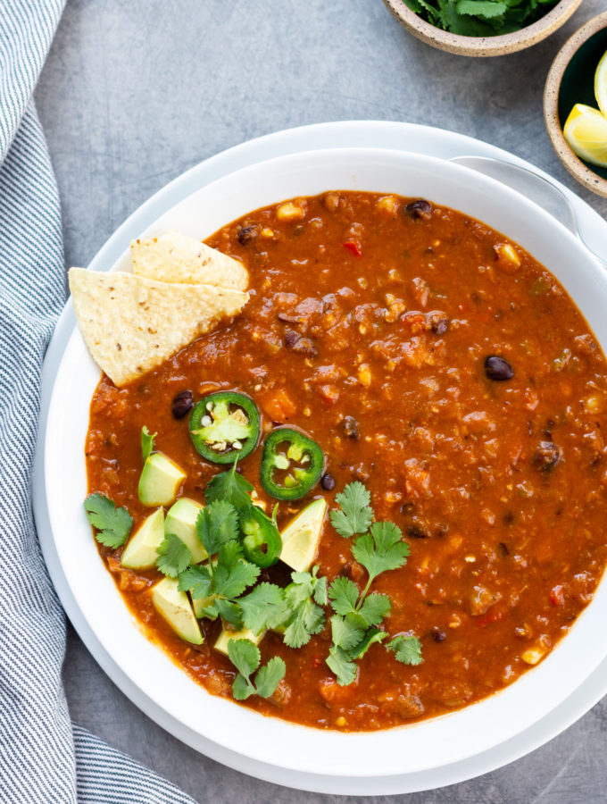 vegetarian chili served in a bowl